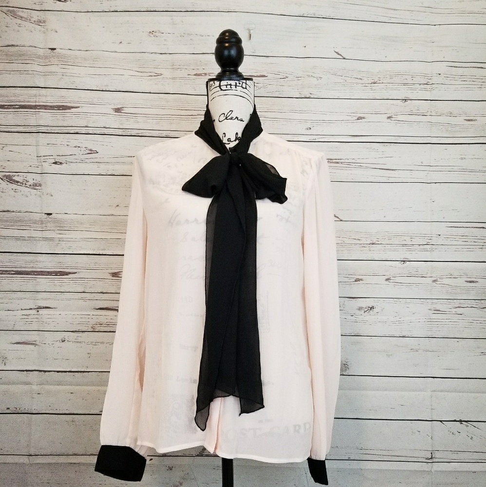 Victoria Secret pink sheer bow tie blouse